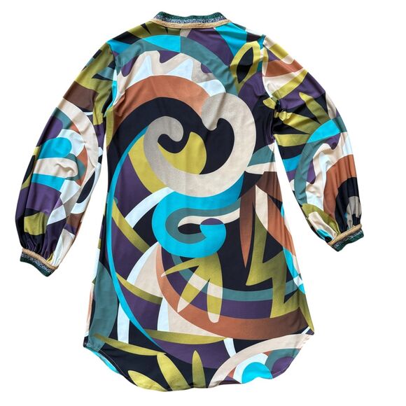 EUC Julian Chang Vibrant Retro Geometric Print Long Sleeve‎ Dress Size M - Picture 5 of 7